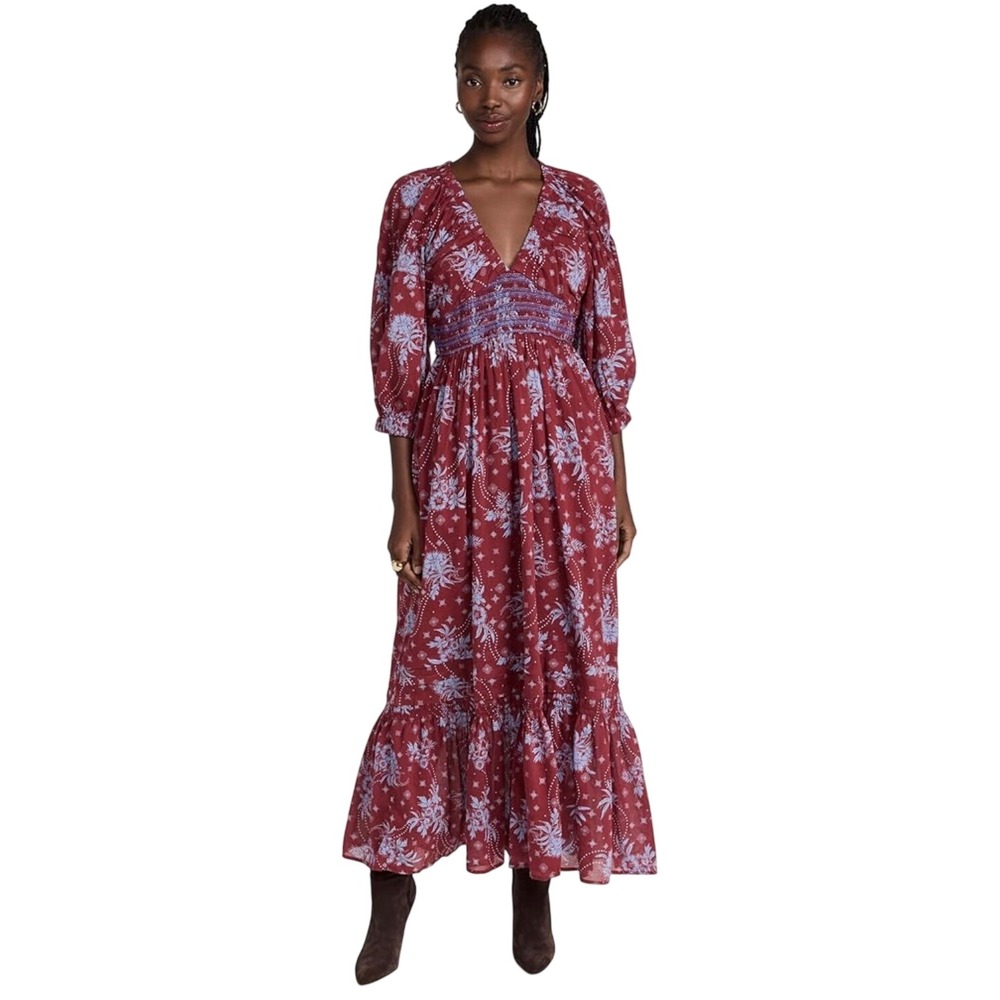 Free People Golden Hour Pullover Maxi Dress Women's M Pockets Peasant Boho Flowy - Picture 2 of 16